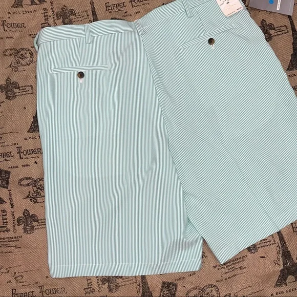 Haggar NWT! Seersucker Cool18 Turquoise/White Striped Short Size 38W - Picture 7 of 12
